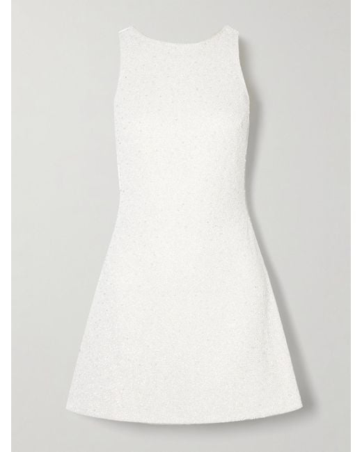 Clio Peppiatt White Lille Bow-Embellished Stretch-Tulle Mini Dress