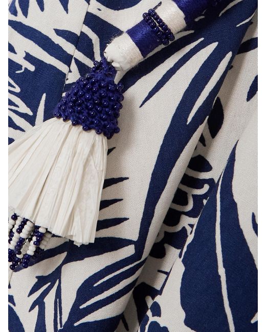 Johanna Ortiz Blue Harmony Midikleid Aus Bedruckter Baumwollpopeline Mit Zierperlen