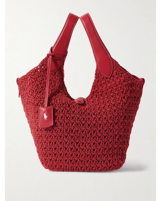 Polo Ralph Lauren Red Polo Play Mittelgroße Tote Aus Gehäkelter Baumwolle Mit Besätzen Aus Strukturiertem Leder