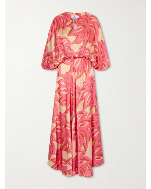 Themis Z Red Ismene Printed Silk-Satin Maxi Dress