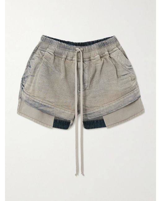 Rick Owens Gray Layered Denim Shorts