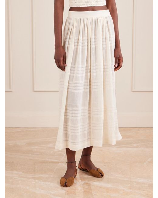 Lemlem White Freye Striped Cotton Midi Skirt