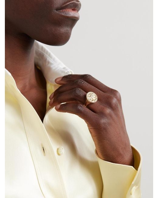 Sydney Evan Natural Small Luck Coin 14-Karat Diamond Signet Ring