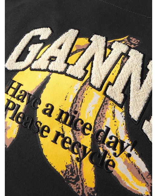 Ganni Black Printed Cotton-Canvas Tote