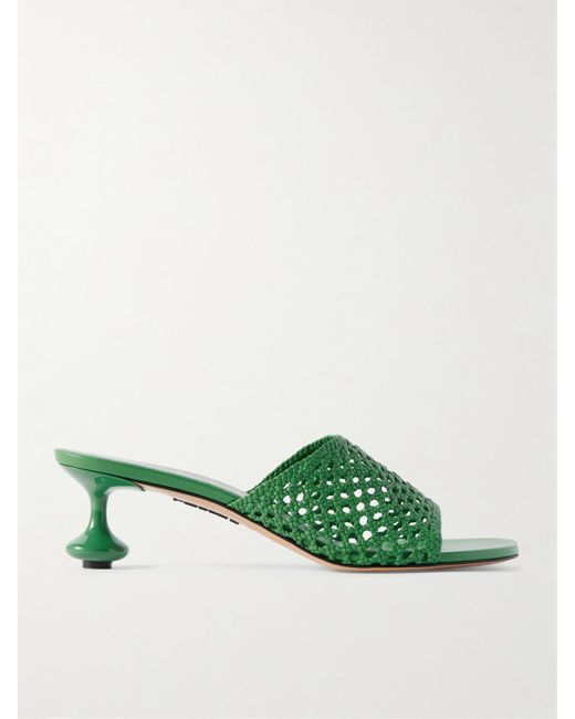 Loewe Green Paula's Ibiza Toy Mules Aus Geflochtenem Leder