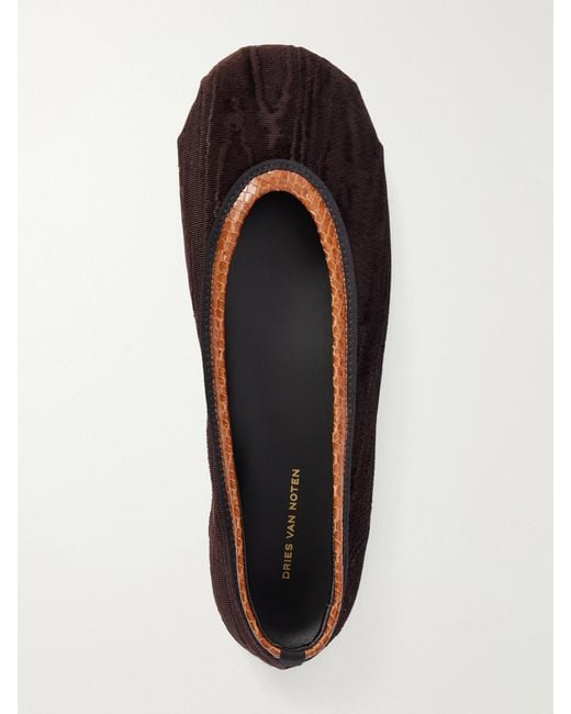 Dries Van Noten White Leather-Trimmed Velvet Ballet Flats