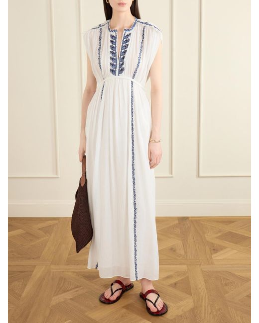 Isabel Marant White Liviane Embroidered Cotton Maxi Dress