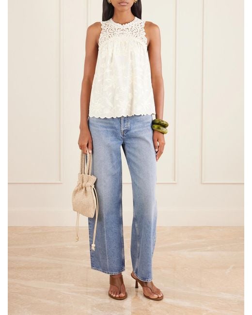 Sea Natural Alina Lace-Embroidered Satin Blouse