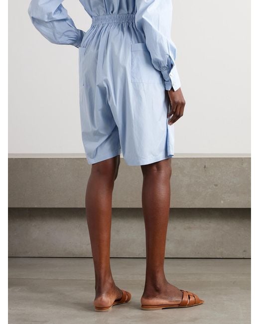 Thierry Colson Blue Striped Pleated Cotton-Poplin Shorts