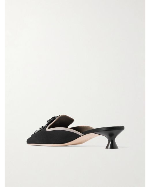 Manolo Blahnik Black Merode 30 Grosgrain-Trimmed Satin Mules