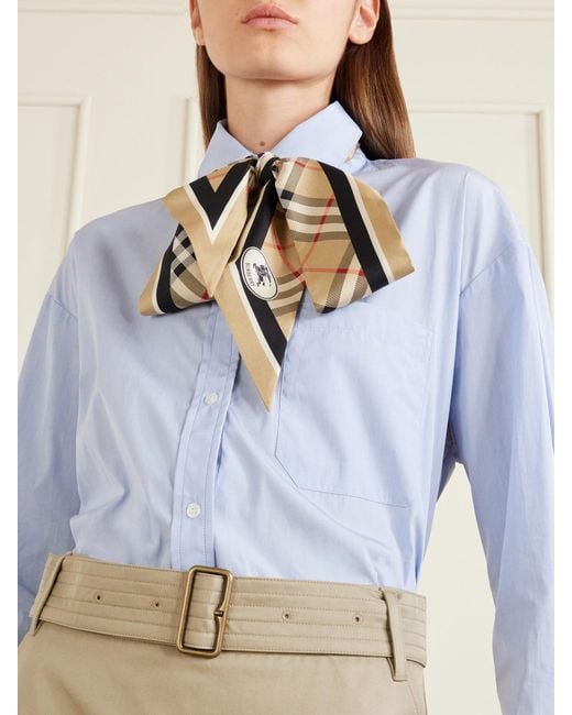Burberry White Checked Silk-Twill Scarf