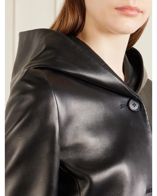 Khaite Black June Hooded Peplum Leather Jacket