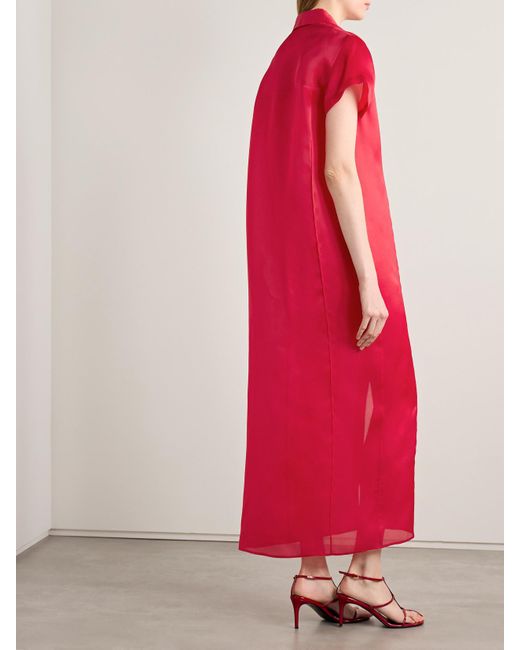 Khaite Red Effy Maxi-Hemdblusenkleid Aus Organza Aus Einer Seiden-Baumwollmischung