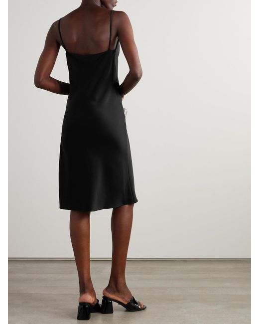 Versace Black Embellished Draped Satin Midi Dress