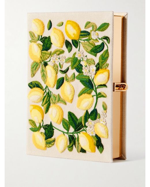 Olympia Le-Tan Yellow Nature Lemon Tree Embroidered Appliquéd Canvas Clutch