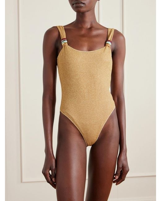 Oseree Natural Lumière Embellished Lurex Swimsuit