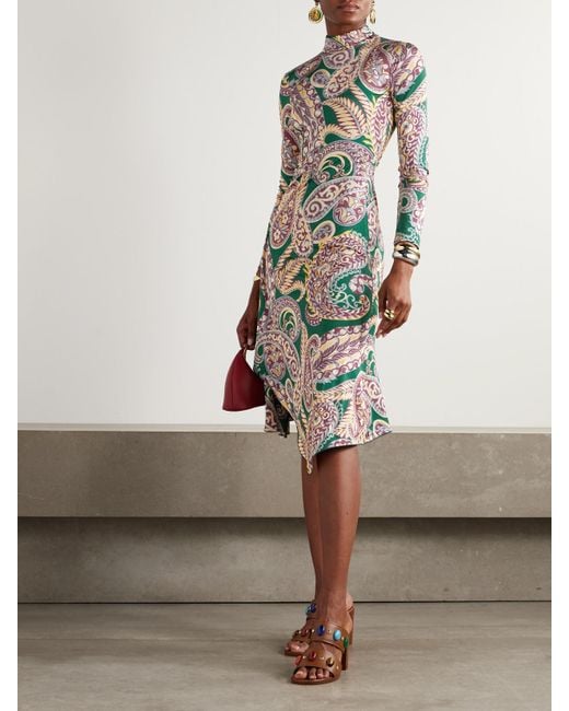 Etro White Asymmetric Open-Back Paisley-Print Stretch-Jersey Dress