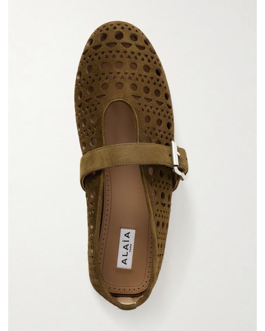 Alaïa Brown Laser-Cut Suede Ballet Flats