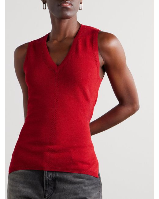 Proenza Schouler Red Heyde Draped Pointelle-Trimmed Linen-Blend Tank