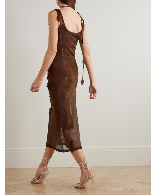 Cult Gaia Brown Pemma Appliquéd Knitted Midi Dress