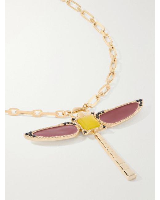 LaDoubleJ White Dragonfly-Plated Agate Necklace