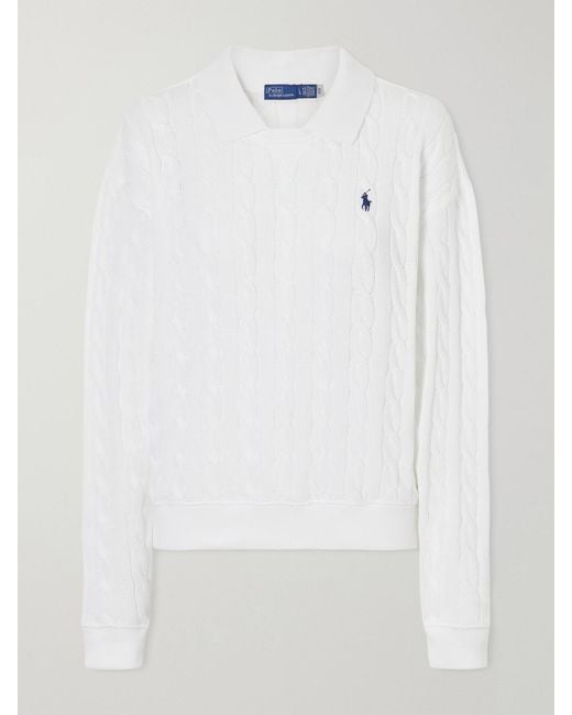 Polo Ralph Lauren White Cotton Cable-Knit Sweater