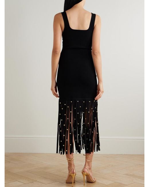 Jonathan Simkhai Black Romelia Embellished Fringed Stretch-Knit Midi Dress