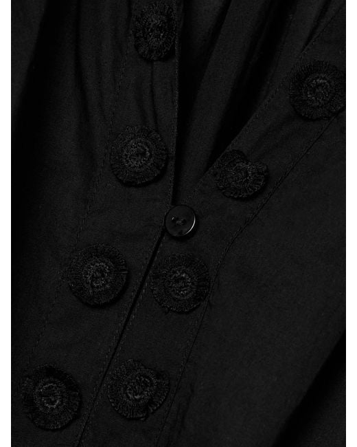 Ulla Johnson Black Emera Belted Appliquéd Cotton-Voile Midi Dress