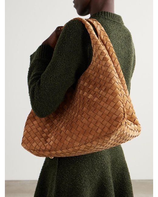 Bottega Veneta Brown Campana Large Intrecciato Suede Shoulder Bag