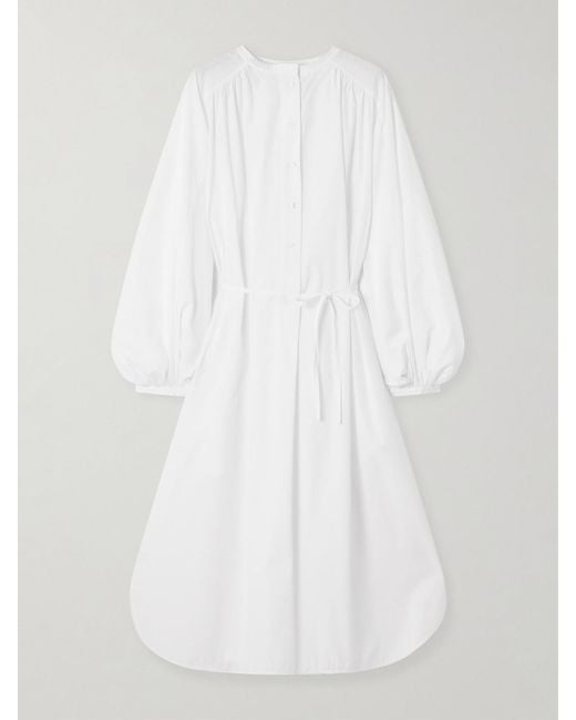 Loulou de Saison White Vitti Oversized Belted Cotton-Poplin Midi Dress
