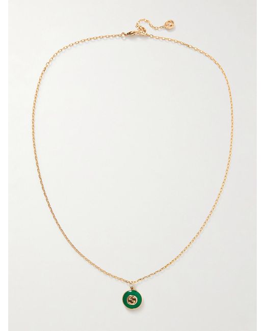 Gucci White Interlocking G 18-Karat, Agate And Diamond Necklace
