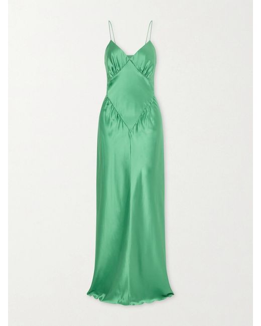 Aflalo Green Aire Silk-Satin Maxi Dress