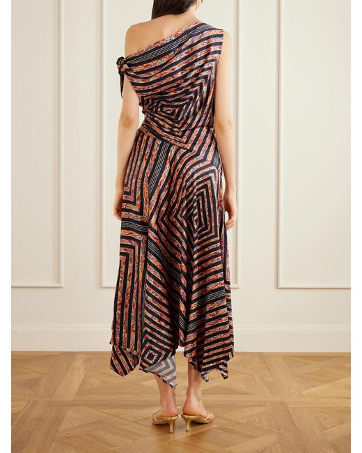 Staud White Portia Ruched Printed Silk-Blend Midi Dress