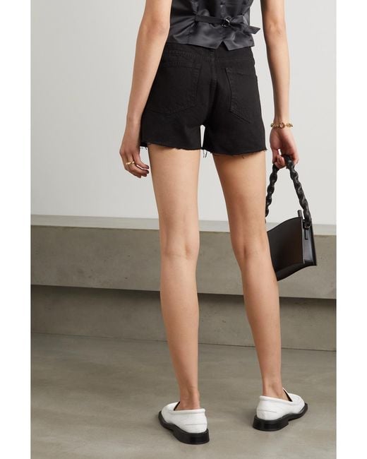 FRAME Black Le Grand Garcon Frayed Denim Shorts