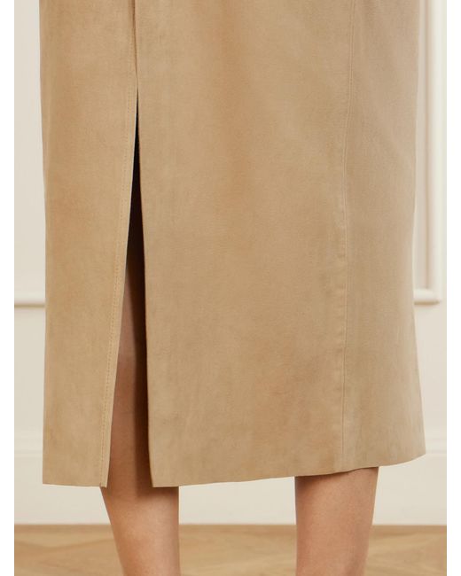 Nour Hammour Natural Selly Suede Midi Skirt