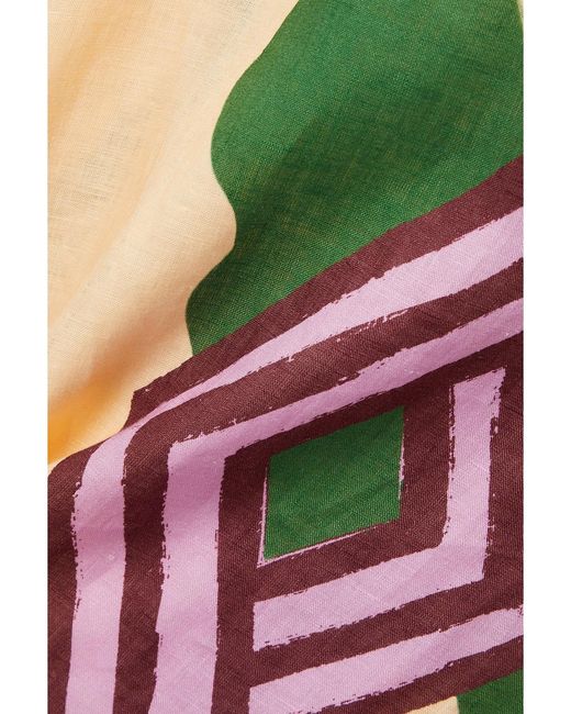 Johanna Ortiz Green Between Daydreams Maxikleid Aus Leinen Mit Print Und Cut-Out