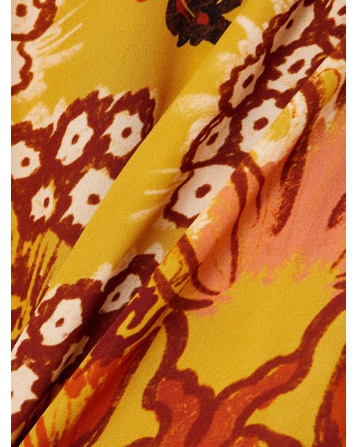 Johanna Ortiz Yellow Frontier Melodies Embroidered Printed Silk-Georgette Maxi Dress