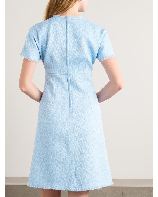 Dolce & Gabbana Blue Embellished Frayed Wool-Blend Tweed Dress