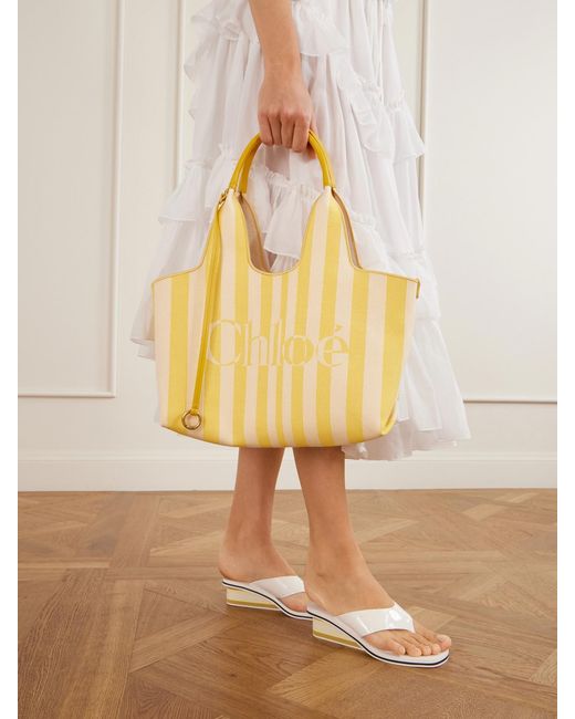 Chloé Yellow Striped Leather-Trimmed Shoulder Bag