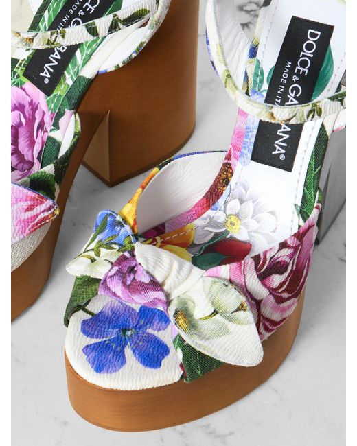 Sandales Plates-Formes En Toile À Imprimé Fleuri Keira Dolce & Gabbana en coloris Multicolor