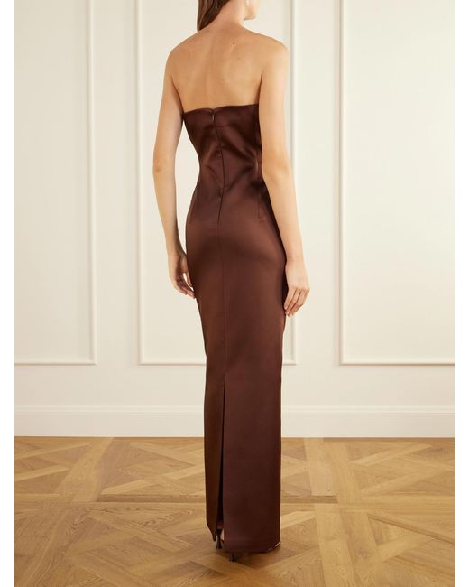 Ilkyaz Ozel Brown Noelie Strapless Crystal-Embellished Satin Gown