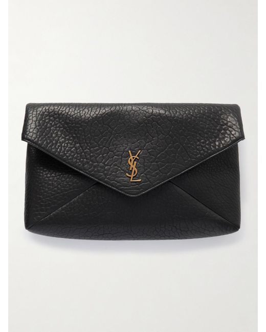 Pochette En Cuir Texturé Cassandre Large Saint Laurent en coloris Black