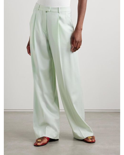 Another Tomorrow White Pleated Wool-Blend Wide-Leg Pants