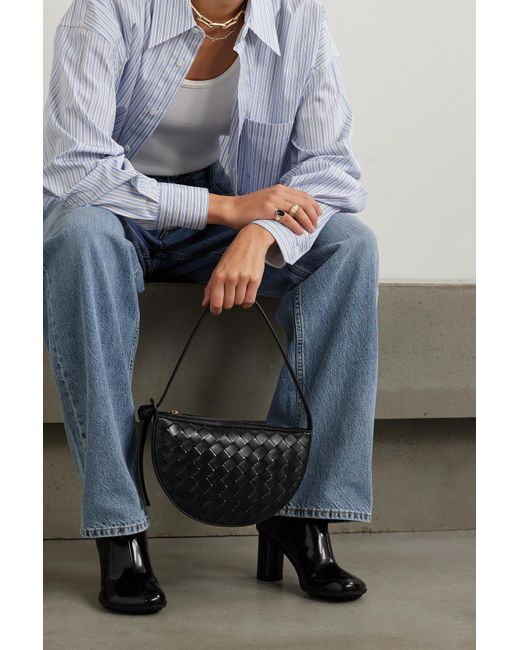 Bottega Veneta Mini Increcciato Leather Shoulder Bag in Black