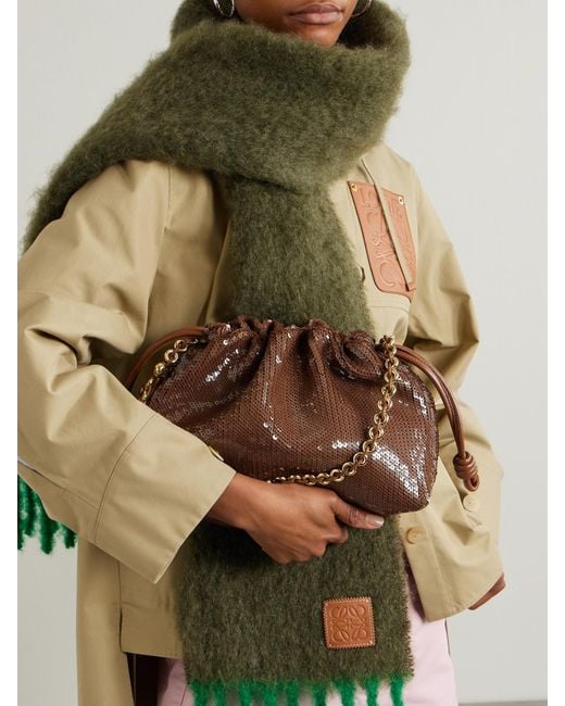 Loewe Brown Flamenco Clutch Aus Leder Mit Pailletten