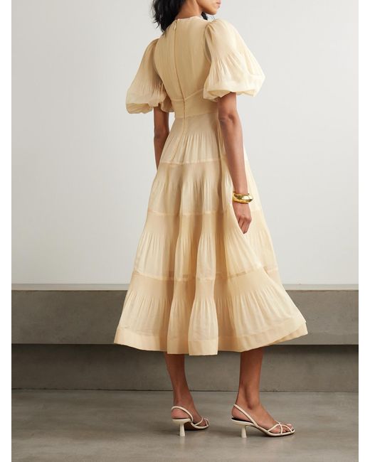 Zimmermann Natural Tiered Plissé-Taffeta Midi Dress