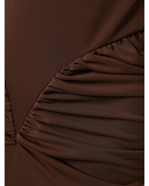 The New Arrivals Ilkyaz Ozel Brown Darja Draped Stretch-Jersey Gown