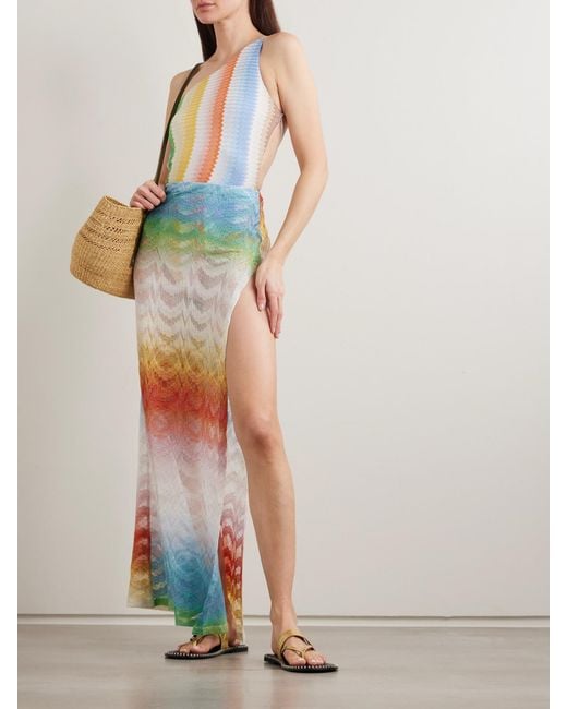 Missoni White Mare Striped Metallic Crochet-Knit Maxi Skirt