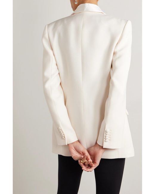 Wardrobe NYC Natural Silk-Satin Trimmed Grain De Poudre Wool Blazer