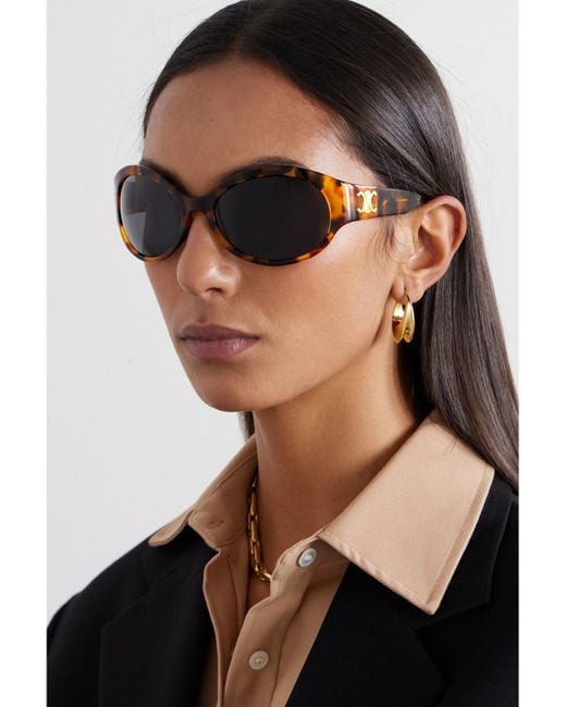 Céline Brown Triomphe Oversized Round-Frame Acetate Sunglasses